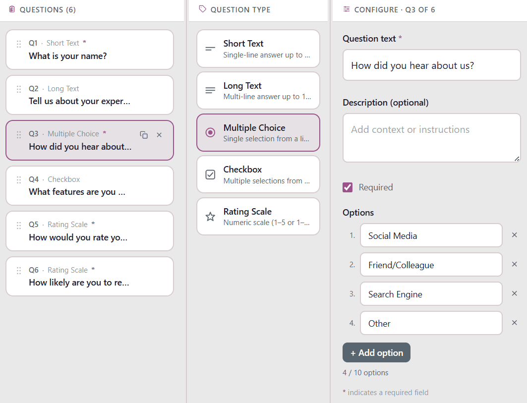 Survey creator interface